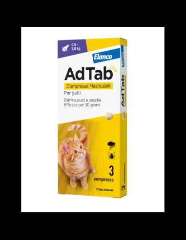 AdTab Compresse Masticabili 12mg per Gatto - 3 Compresse Viola AdTab Compresse Masticabili 12mg per Gatto - 3 Compresse Viola